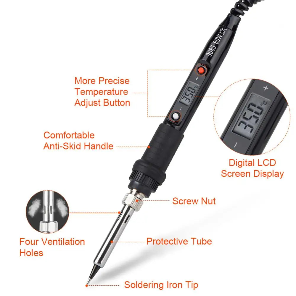JCD Electric Soldering Iron 80W LCD Digital Display Adjustable Temperature Soldering Iron Set 220V/110V Welding Solder Tools