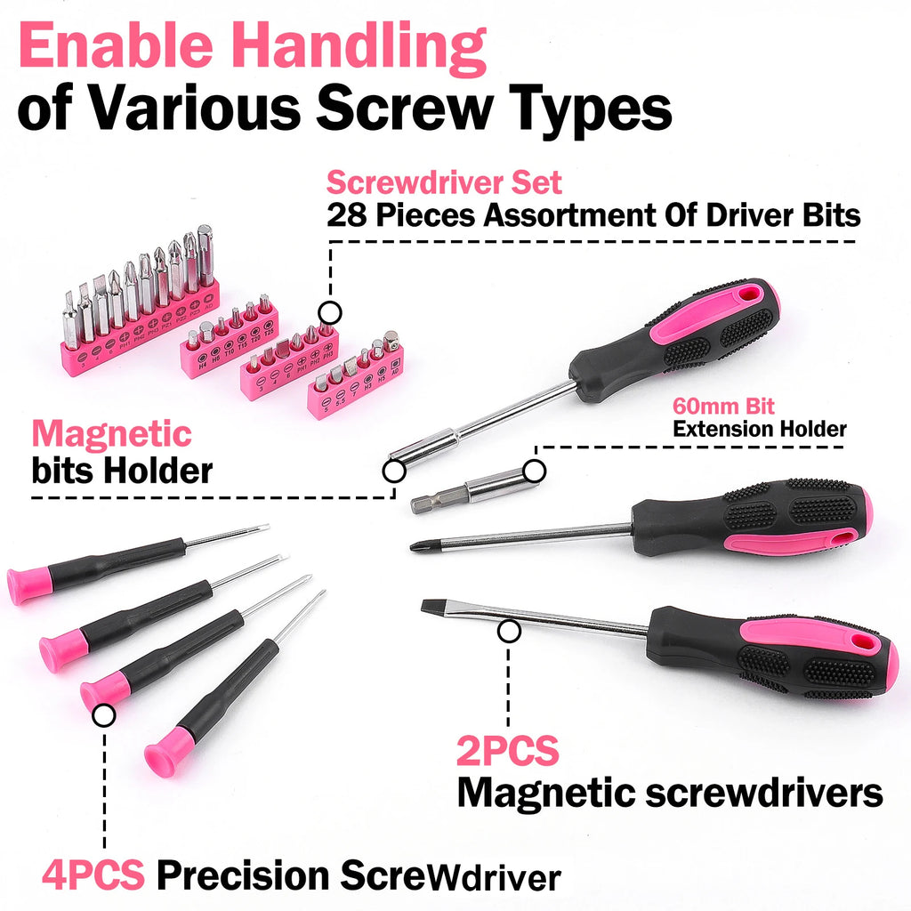 12V Cordless Drill Driver Kit Power Drill Driver Portable Home Decor Kit Screwdriver Drill Set Pink for Women DIY Enthusiasts