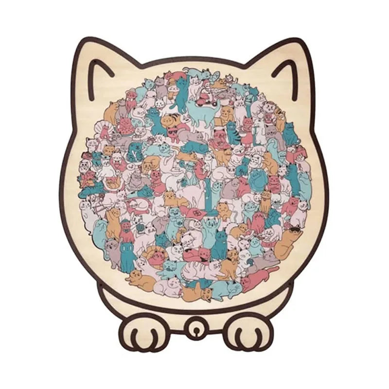 Colorful Wooden Cat Puzzle, Unique Animal Shape Jigsaw Puzzle For Home Decor, Fun Educational Toys For Kids & Adults
