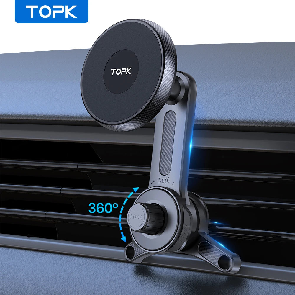 TOPK Premium ForMagsafe Car Phone Holder, Extended Arm 3-Point Stable Support, Single-Hand Operation Metal Hook Mount for Car