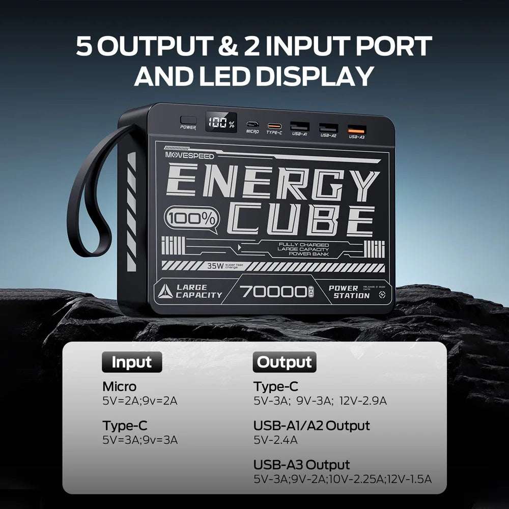 Movespeed Z70SE Power Bank 70000mh Power Station PD Fast Charging Powerbank External Battery Charger for Camping Outdoor