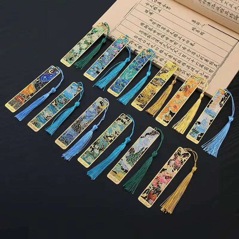 1-6-12 Pcs Creative Metal Book Mark Vintage Oil Painting Bookmark Office School Supplies Funny Gift Stationery Items