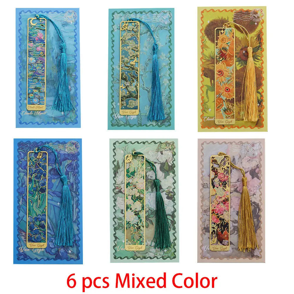 1-6-12 Pcs Creative Metal Book Mark Vintage Oil Painting Bookmark Office School Supplies Funny Gift Stationery Items
