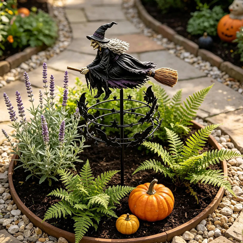 Halloween Witch Garden Spinner Metal Yard Art Outdoor Windmill Stake Decoration Lawn Ornament Spinning Witch Decor