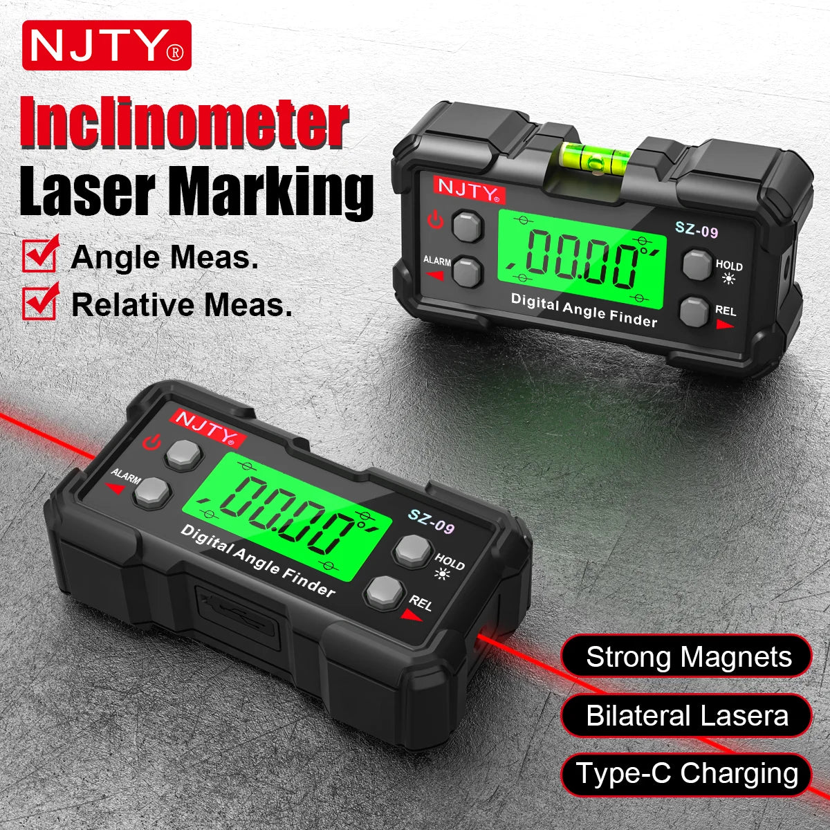 Digital Laser Angle Gauge High Precision Inclinometer & Level Box with Dual-Side Laser Lines Magnetic USB Rechargeable DIY Tools