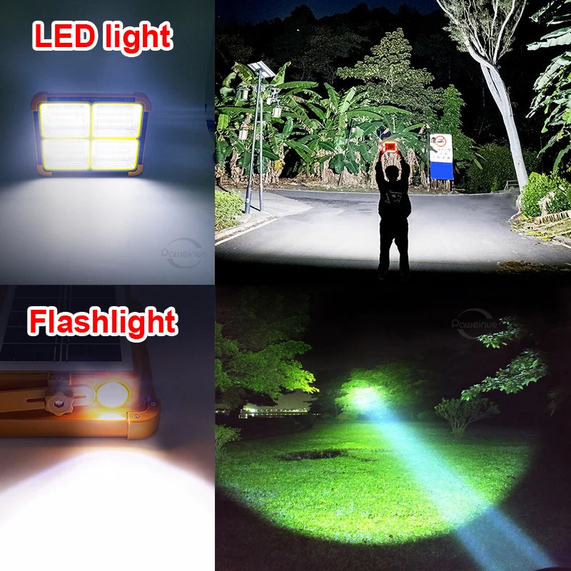528LED Solar Charging Flood Light IP66 Waterproof Portable Tent Camping Light Power Bank 10000mAh For Outdoor Emergency Lighting