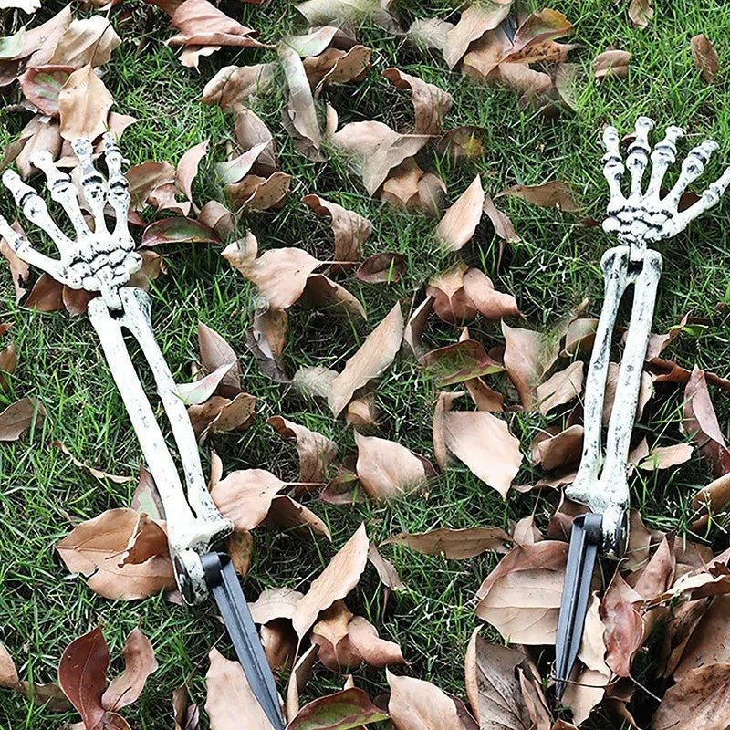 Halloween Skeleton Bone Garden Ground Stakes - Skull Head & Hand Insert Decor for Home Yard Holiday Party Ghost Themed