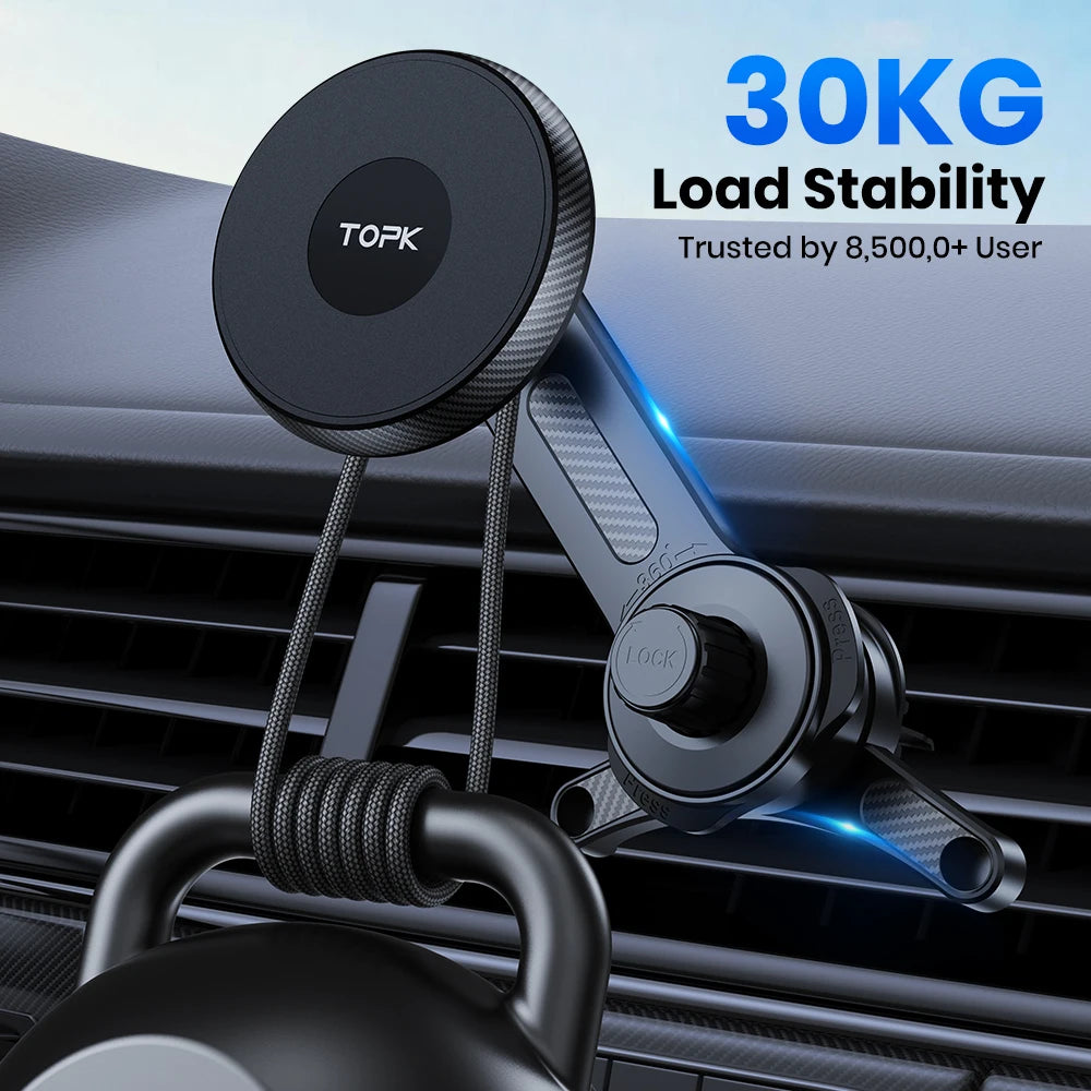 TOPK Premium ForMagsafe Car Phone Holder, Extended Arm 3-Point Stable Support, Single-Hand Operation Metal Hook Mount for Car