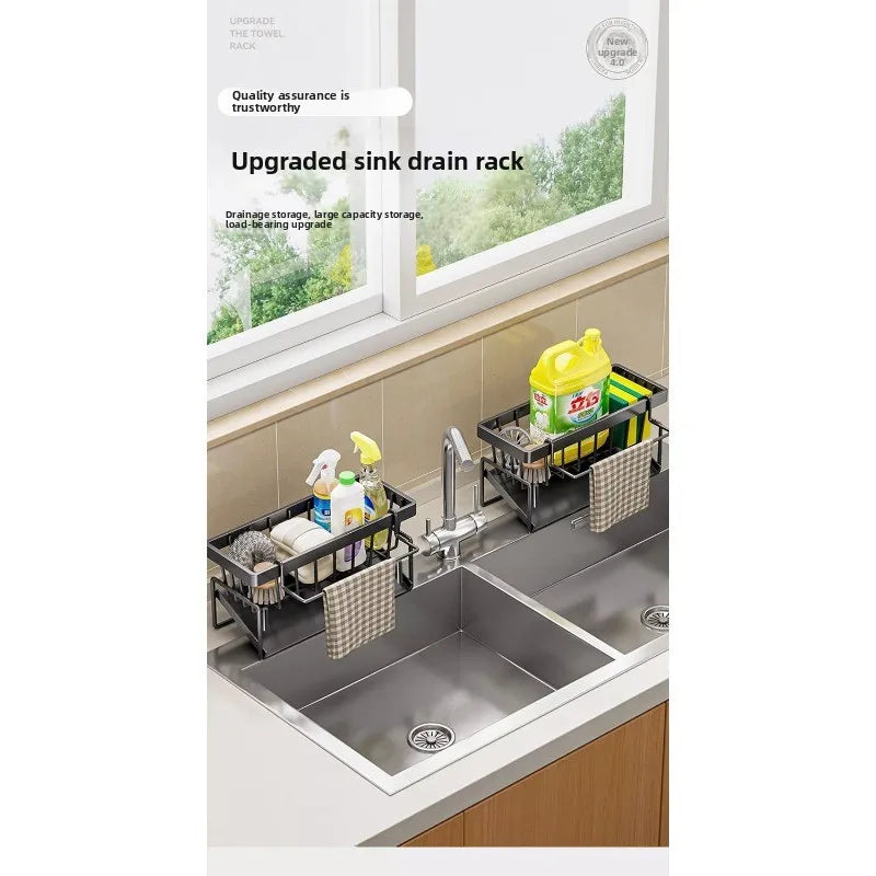 Kitchen Sponge Holder Drain Rack Sink Organizer for Dish Cloth Scrubber Storage with Hanging Hook