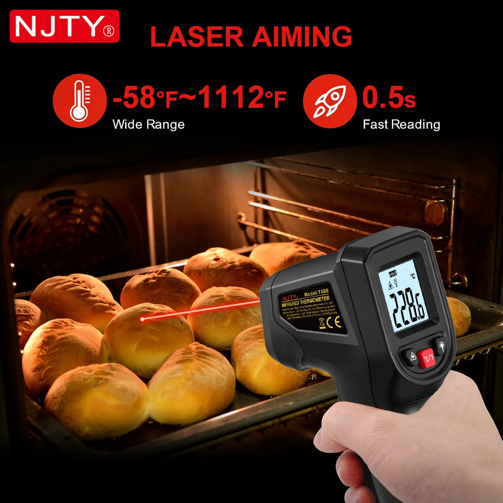 T600 Digital Infrared Thermometer Gun Non-Contact -58°F ~1112°F IR Temperature Gauge for Industrial Cooking Home Automobile BBQ