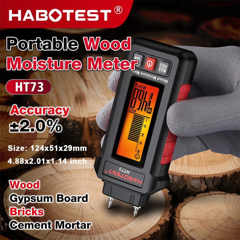 Digital Wood Moisture Meter Humidity Tester for Firewood Lumber Flooring Brick Cement Mortar Gypsum Board Building Materials