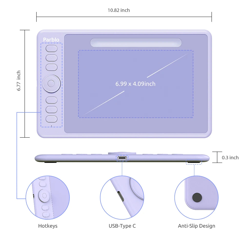 Parblo Intangbo S Drawing Tablet, 8192 Levels Battery-Free Pen and 6 Hot-Keys Digital Art Tablet for Drawing Illustration