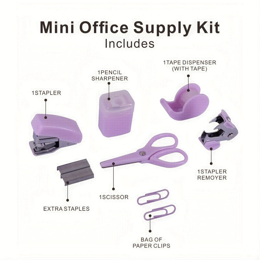 1 Set Mini Stapler Mini School Supply Kits Mini Office Supply Kits, Includes Mini Stapler,Scissors, Staple Remover, Staples, Tap