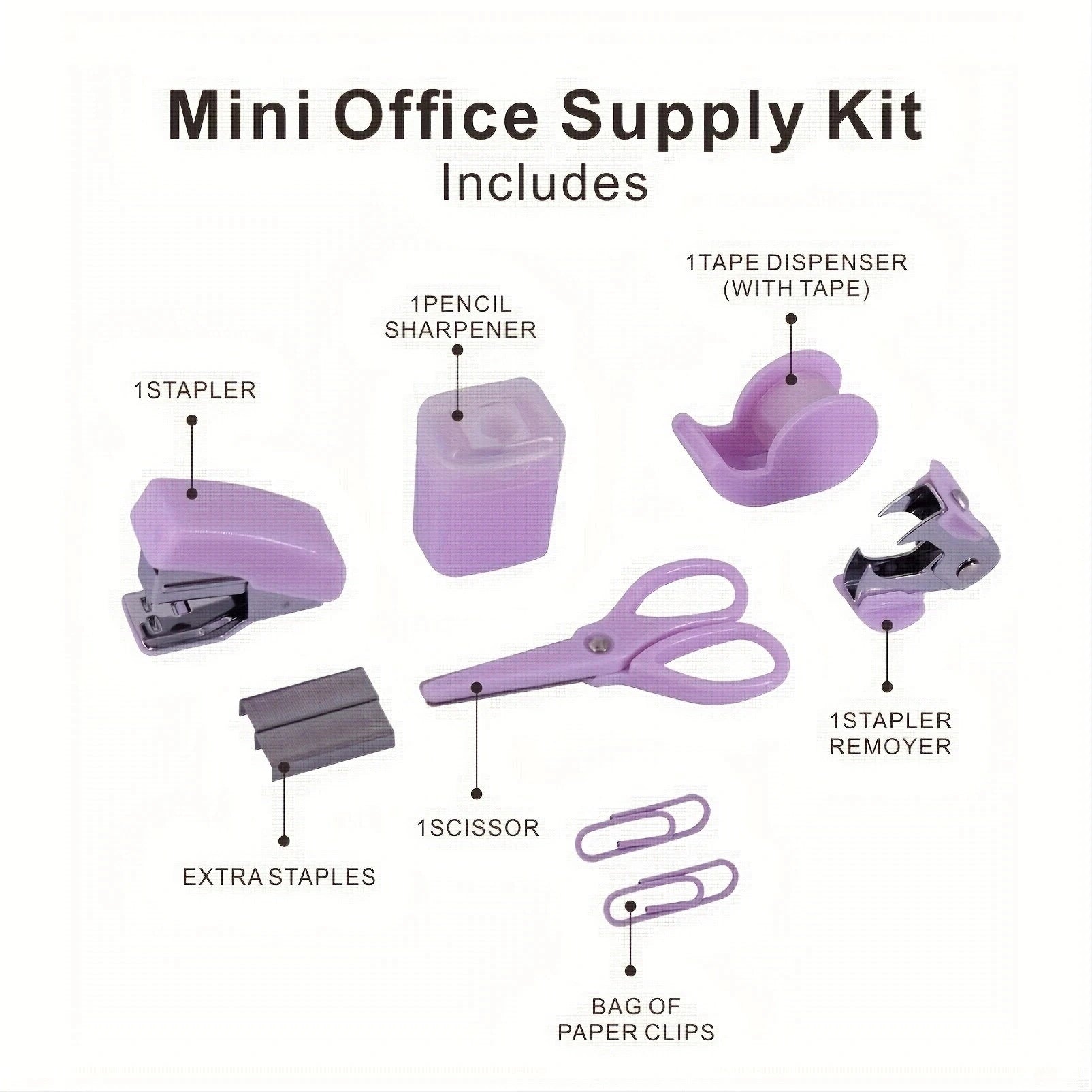 1 Set Mini Stapler Mini School Supply Kits Mini Office Supply Kits, Includes Mini Stapler,Scissors, Staple Remover, Staples, Tap