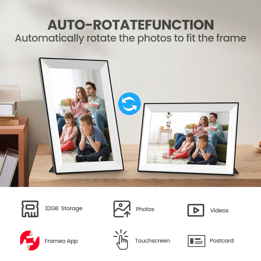 Frameo 10.1 Inch WiFi Digital Picture Frame 1280x800 HD IPS Touch Screen Digital Photo Frame Electronic 32GB Memory Auto-Rotate