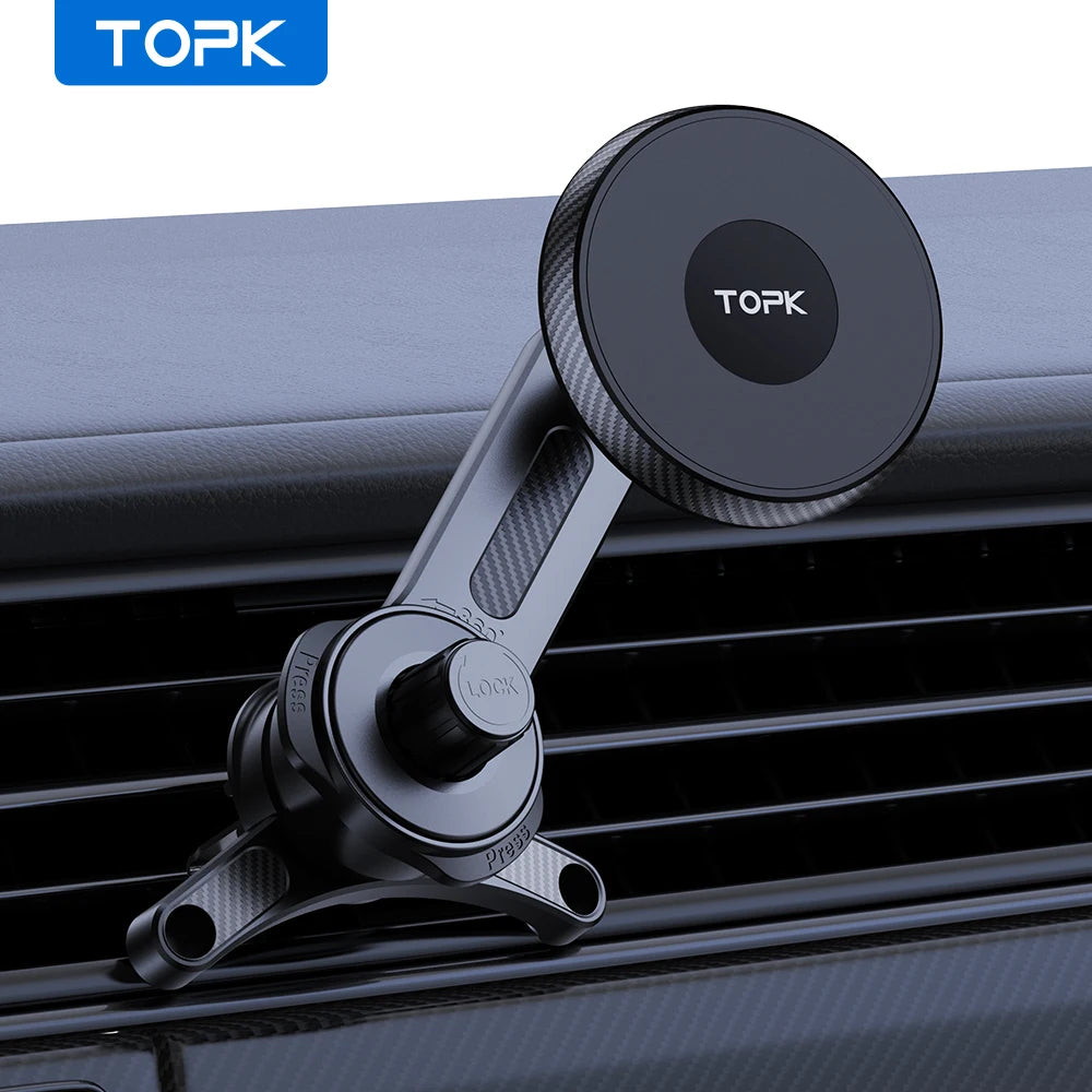 TOPK Premium ForMagsafe Car Phone Holder, Extended Arm 3-Point Stable Support, Single-Hand Operation Metal Hook Mount for Car