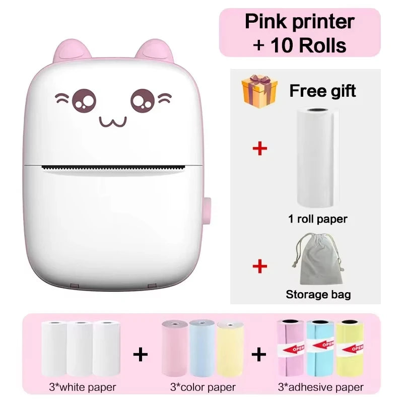 58mm Mini Portable Thermal Printer Wireless Bluetooth Mobile Pocket Photo Printer Memo Wrong Question HD Printing With USB Cable