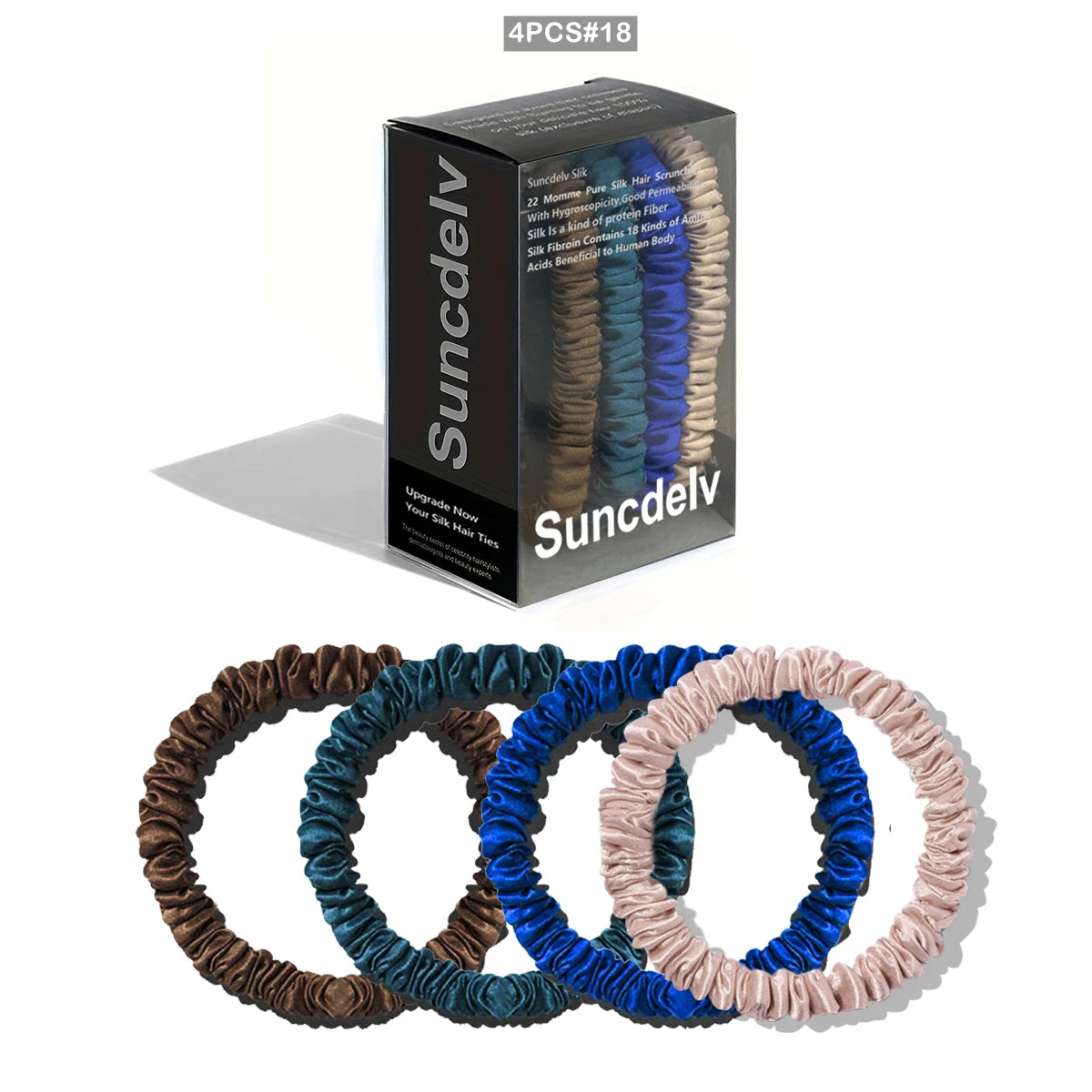 100% Natural Silk Solid Color Hair Ties High Quality Hair Scrunchies (22Momme) Women Big Hairbands Hair Accessories（4PCS Box）