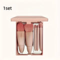 5Pcs Mini Pink Makeup Brush Set with Built-in Mirror, Soft Synthetic Bristles Gentle on Skin Portable Travel Size for Daily Makeup On-the-Go Touch-ups Home Travel Women Makeup Lovers Beginners Blush Eyeshadow Foundation Brush