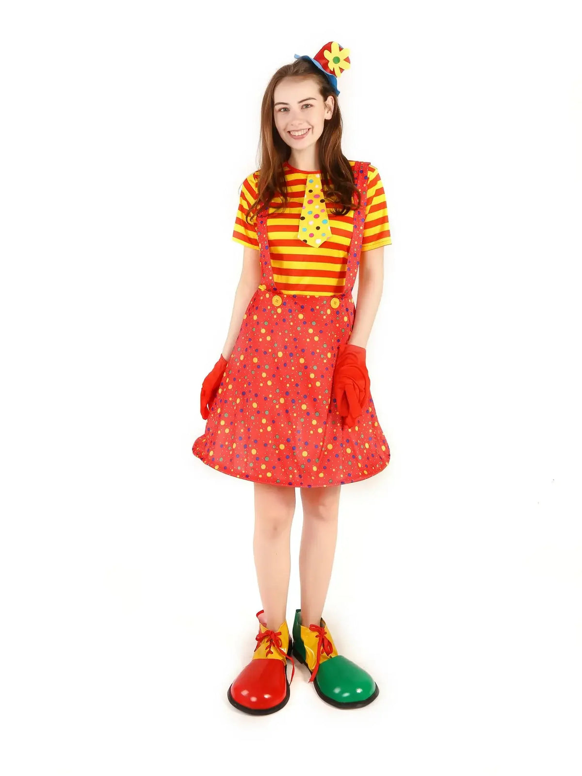 Halloween Men Women Adult Children Striped Clown Costume Red Hat Cosplay
