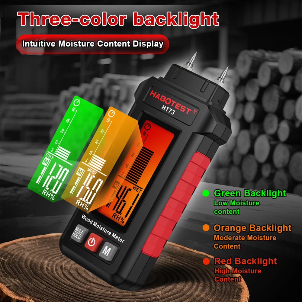 Digital Wood Moisture Meter Humidity Tester for Firewood Lumber Flooring Brick Cement Mortar Gypsum Board Building Materials