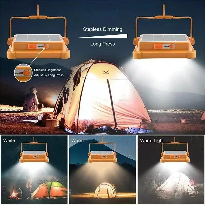 528LED Solar Charging Flood Light IP66 Waterproof Portable Tent Camping Light Power Bank 10000mAh For Outdoor Emergency Lighting