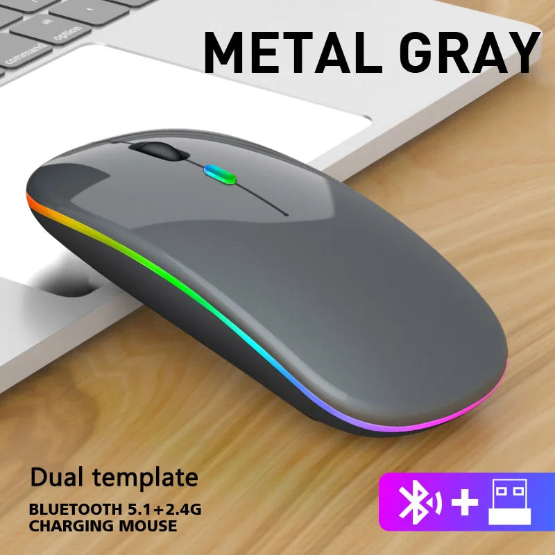 Wireless Mouse 2.4GHz Bluetooth Rechargeable Mouse Quiet Ergonomic Gaming Mouse With USB Backlight 1600DPI Mouse For PC Laptops