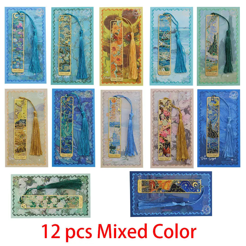 1-6-12 Pcs Creative Metal Book Mark Vintage Oil Painting Bookmark Office School Supplies Funny Gift Stationery Items