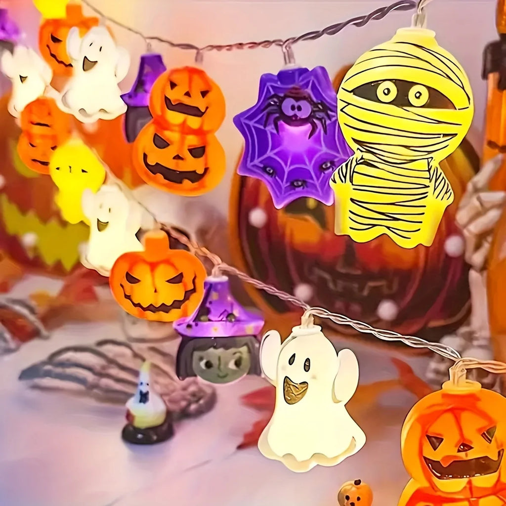Halloween LED Horror Lights Pumpkin Ghost Mummy Witch Spider Lamp for Indoor Home Window Party Atmosphere Decorations