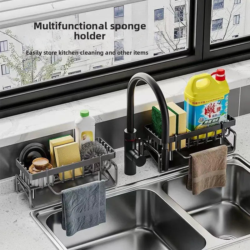 Kitchen Sponge Holder Drain Rack Sink Organizer for Dish Cloth Scrubber Storage with Hanging Hook