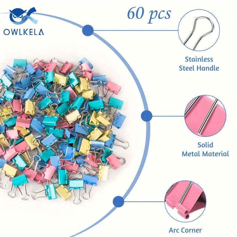 60pcs Mini Binder Clips Color Binder Clip Small Paper Clip 15mm 5/8 Inch Micro Size Office Clips for Home School Office Business