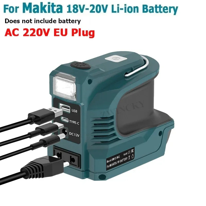 Outdoor Power Bank AC 120-220V 200W Battery Inverter Adapter For Makita/Bosch/Dewalt/Milwaukee 18V Li-ion Batteries