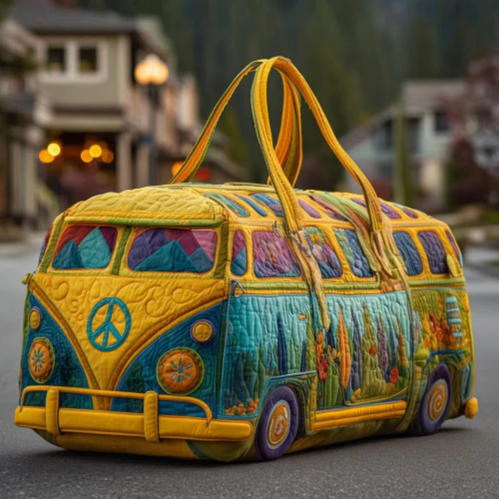 Fashion 3D Quilted Duffle Bag Bus Design Large Capacity Travel Handbag Retro Boho Sturdy Gym Tote Bag Daily Outings