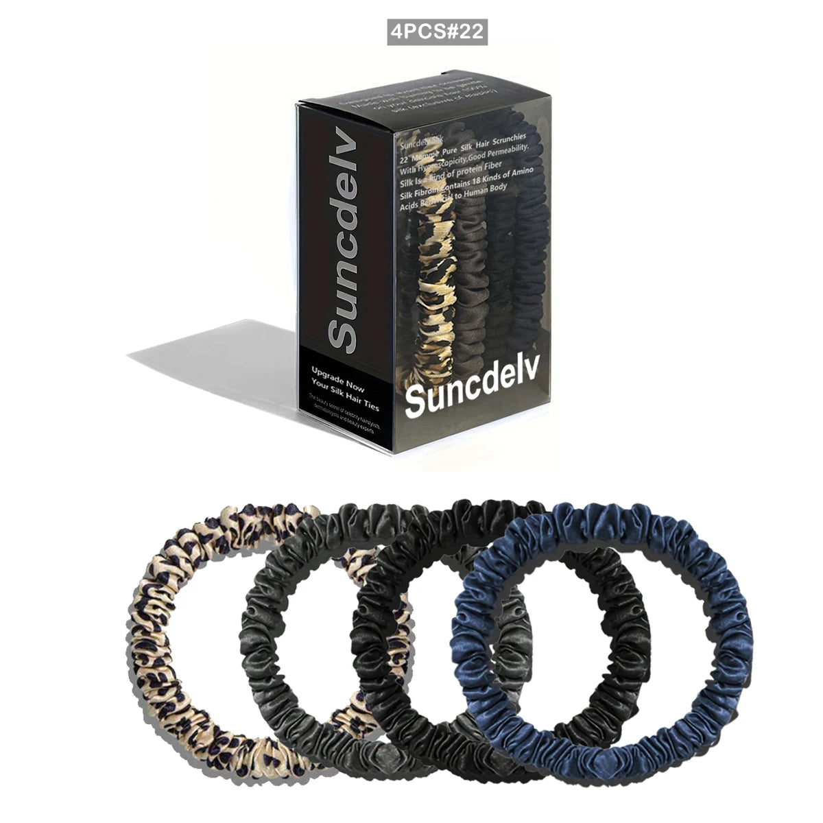 100% Natural Silk Solid Color Hair Ties High Quality Hair Scrunchies (22Momme) Women Big Hairbands Hair Accessories（4PCS Box）