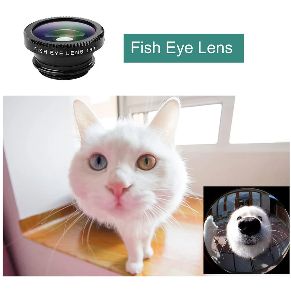 Universal 3 in 1 Fish Eye Lens Wide Angle Macro Phone Fisheye Lens Zoom Camera Kits With Phone Clip For iPhone Samsung Xiaomi