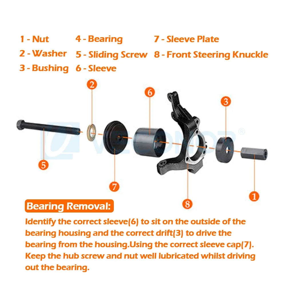 Wheel Bearing Press Kit for Front Wheel Drive Bearing Removal & Installation Puller Tool Set with Sliding Screws Bushings Sleeve