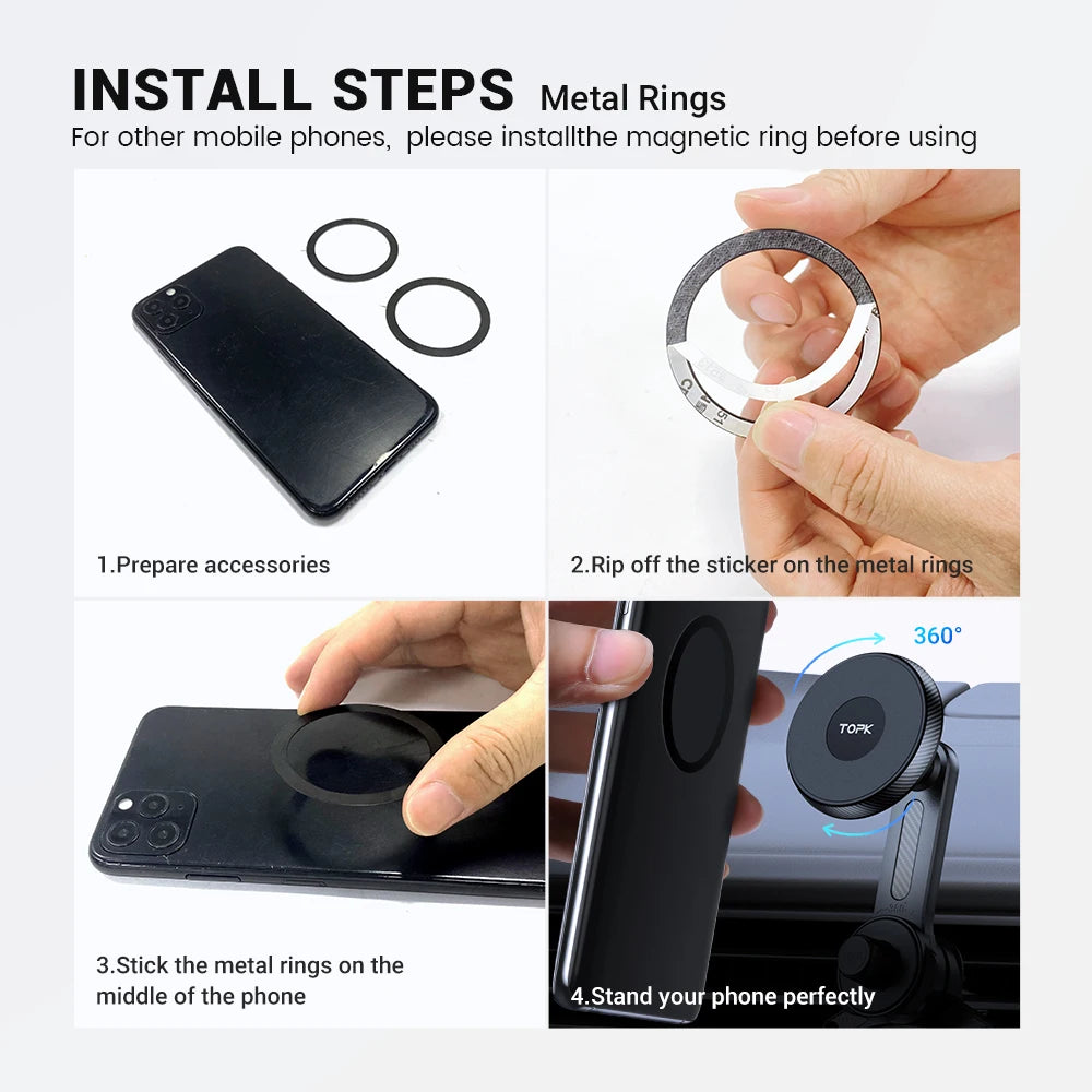 TOPK Premium ForMagsafe Car Phone Holder, Extended Arm 3-Point Stable Support, Single-Hand Operation Metal Hook Mount for Car