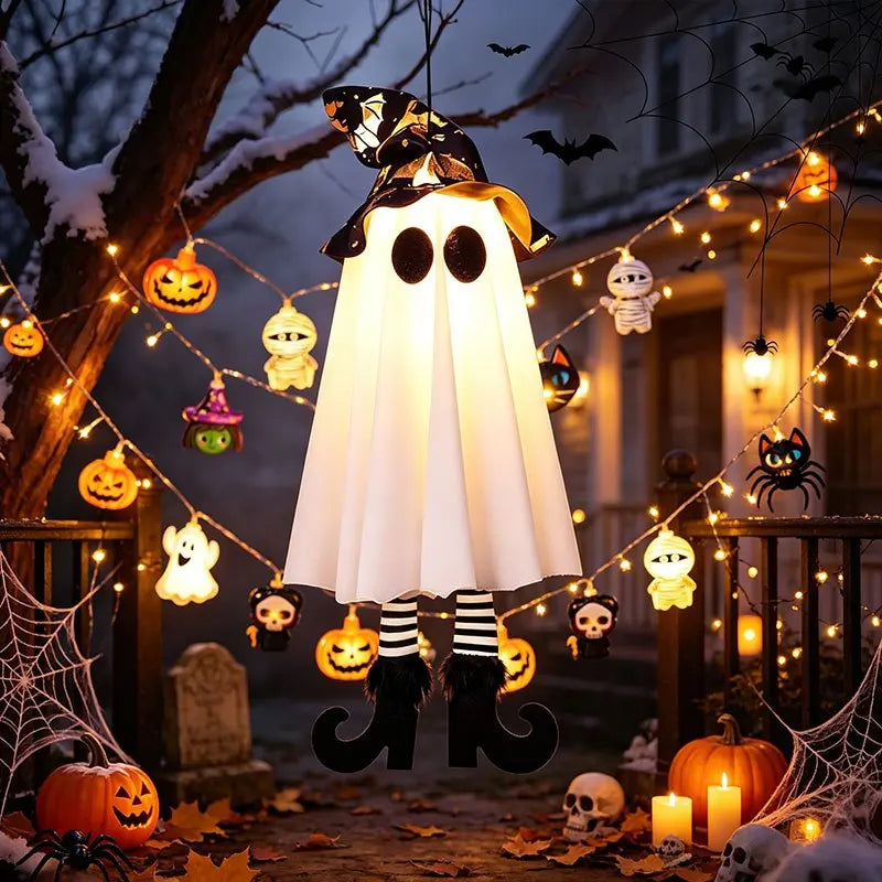 Halloween LED Light Up Wizard Ghost Hanging Decoration, Scary Witch Ghost Lamp with Flashing Light, Battery Powered Ornament