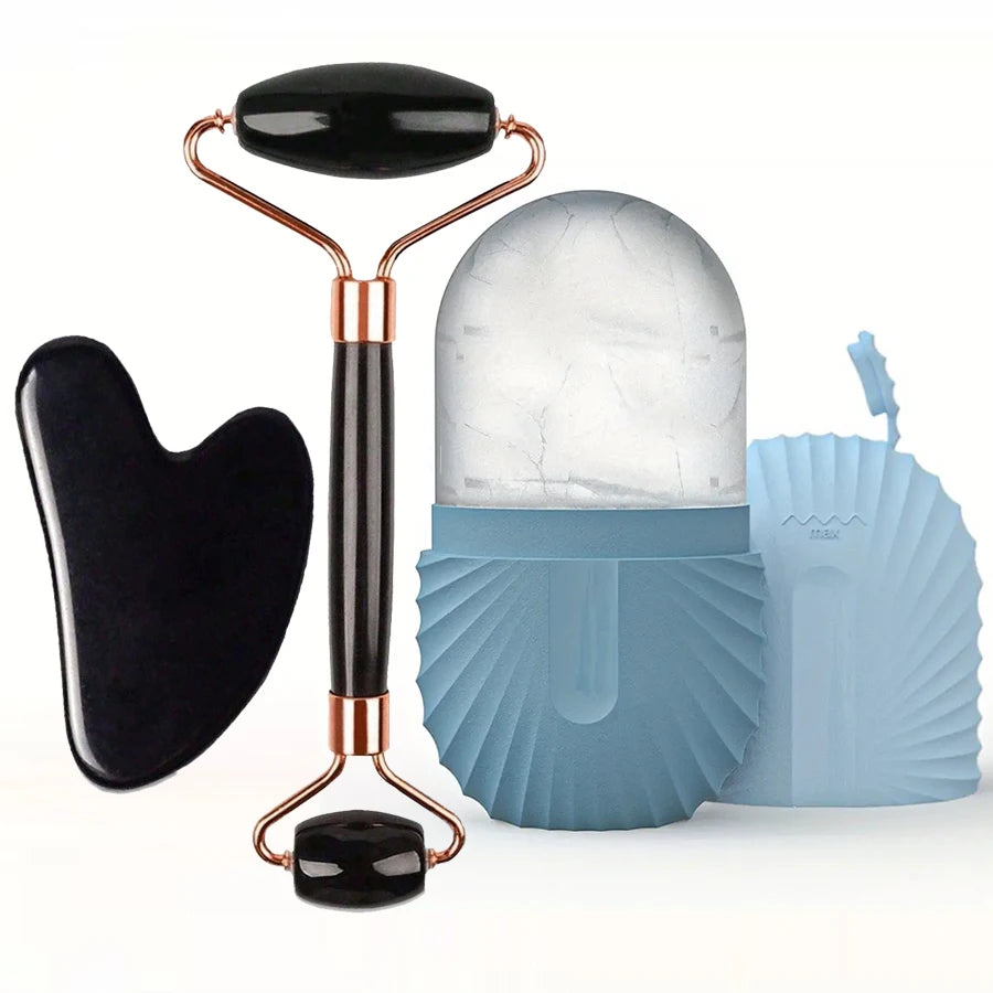 1/2/3 piezas Rodillo de hielo facial Cuidado de la piel Rodillo de hielo facial Rodillo facial GuaSha Juego de herramientas faciales Rodillo de masaje facial Lifting Contorno