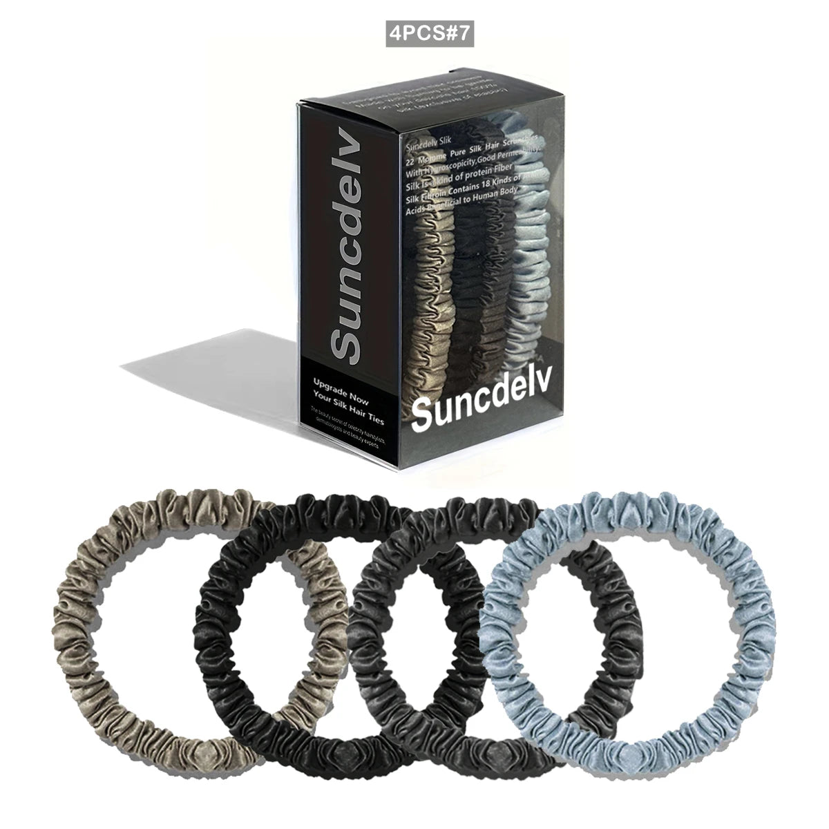 100% Natural Silk Solid Color Hair Ties High Quality Hair Scrunchies (22Momme) Women Big Hairbands Hair Accessories（4PCS Box）