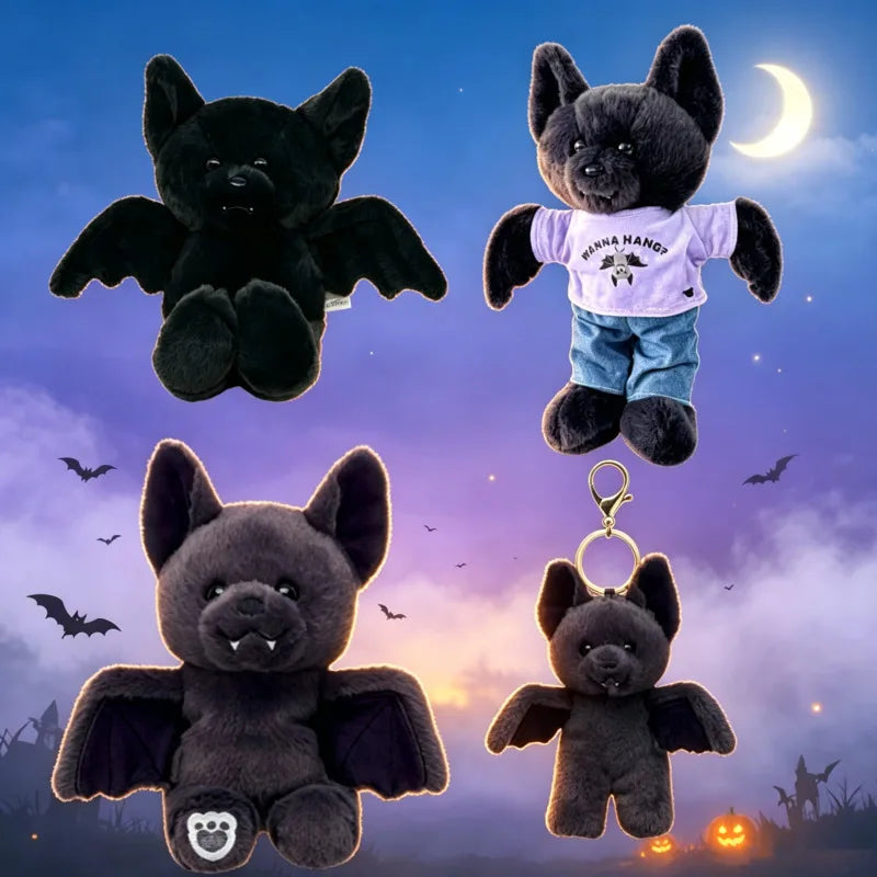 Halloween Black Bat Plush Doll Toy Cartoon Bat Stuffed Animal Plushies Doll Balck Bear Bat Doll Halloween Party Decoration Gift