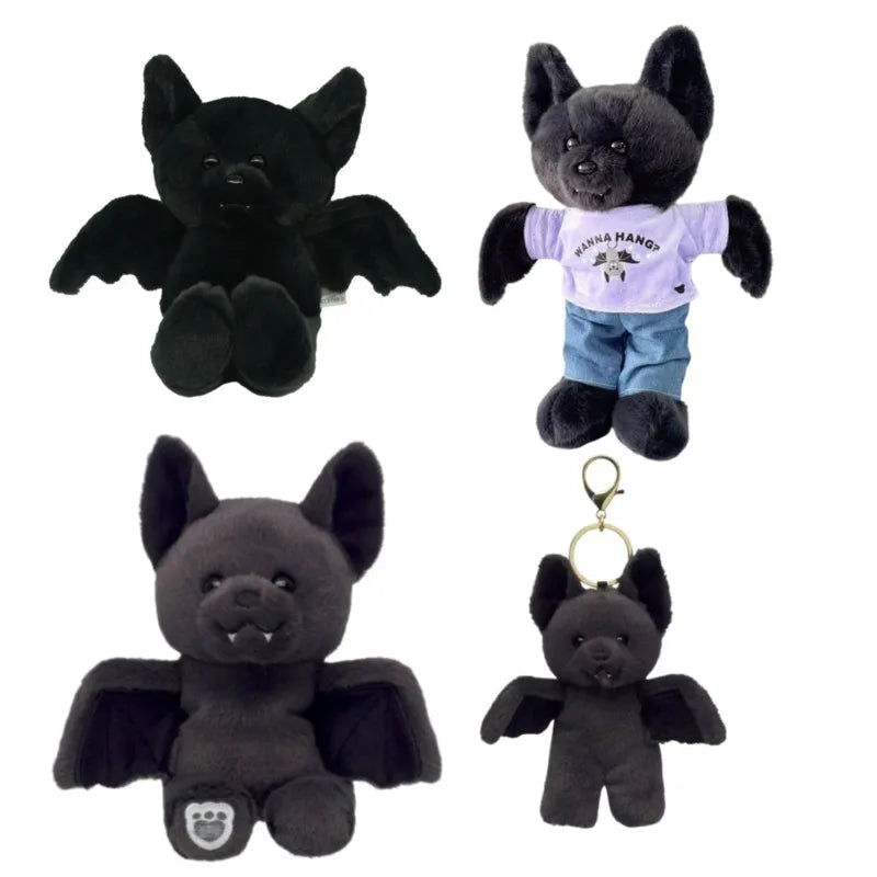 Halloween Black Bat Plush Doll Toy Cartoon Bat Stuffed Animal Plushies Doll Balck Bear Bat Doll Halloween Party Decoration Gift