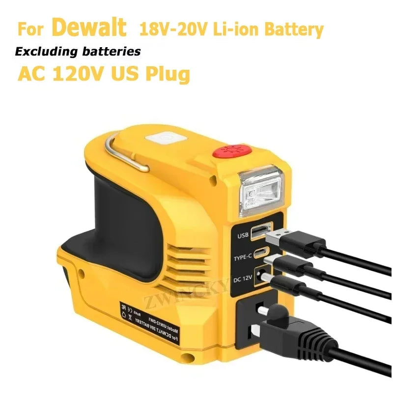 Outdoor Power Bank AC 120-220V 200W Battery Inverter Adapter For Makita/Bosch/Dewalt/Milwaukee 18V Li-ion Batteries