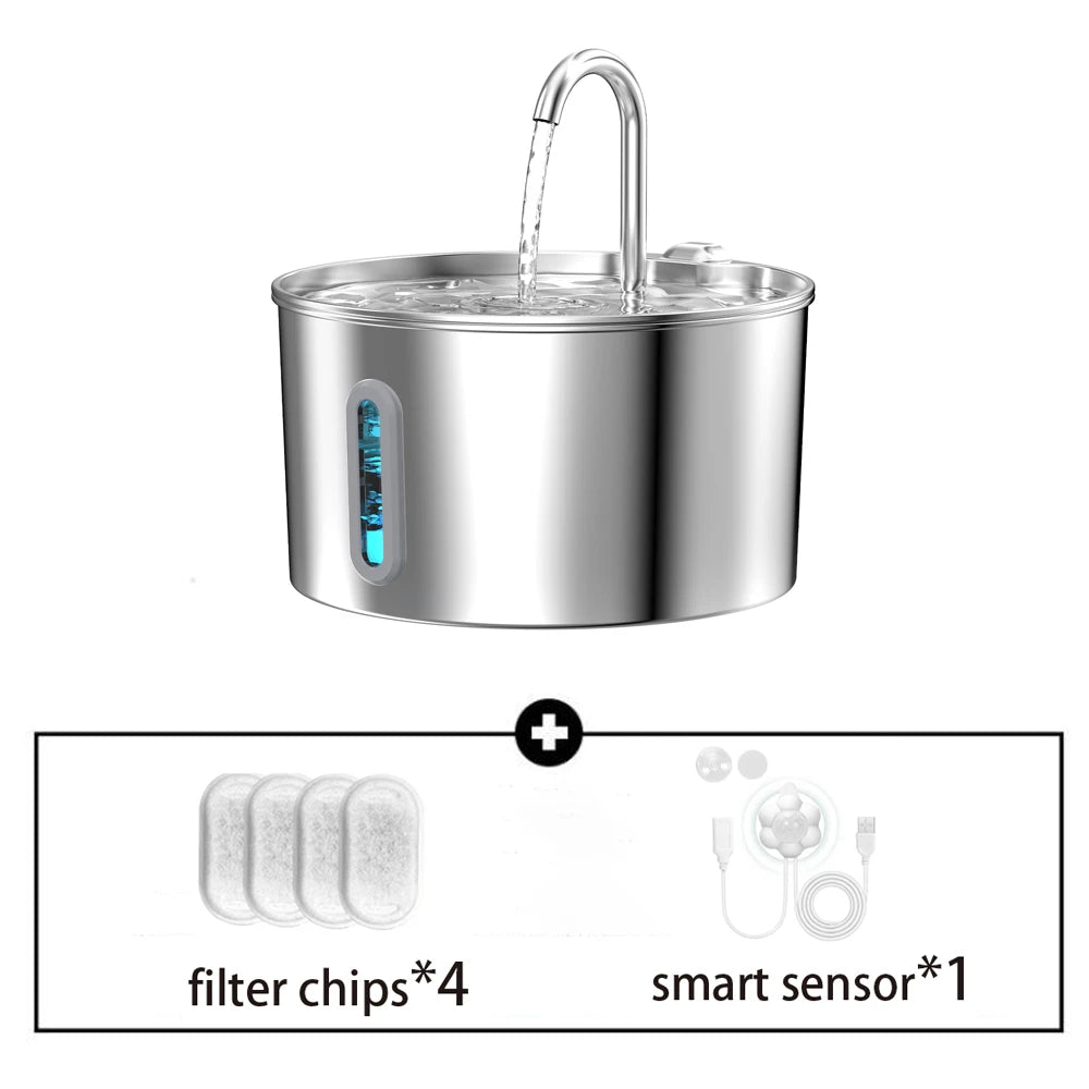 ZYFeeder 2.2L Automatic Water Fountain Stainless Steel Pet Water Feeder Cat/Dog Drink Bowl Water Dispenser Silent With Window