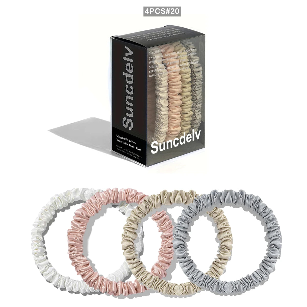 100% Natural Silk Solid Color Hair Ties High Quality Hair Scrunchies (22Momme) Women Big Hairbands Hair Accessories（4PCS Box）