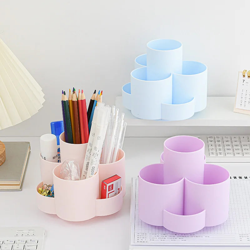 360° Rotating Pen Holder Multi Compartment PP Desk Organizer Stationery Storage Caddy School Office Makeup Brush Organizer