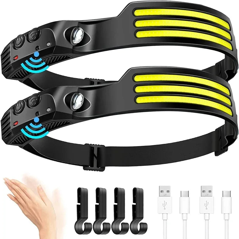 USB Rechargeable COB LED Induction Headlamp With 1200mAh Built-in Battery Head Flashlight Outdoor Camping Fishing Head Lantern