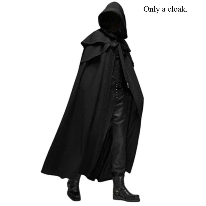 Halloween Costume Adult Man Vintage Hooded Loose Black Cloak Gothic Cosplay Costume Fashion Party Costume Handsome Cool Court