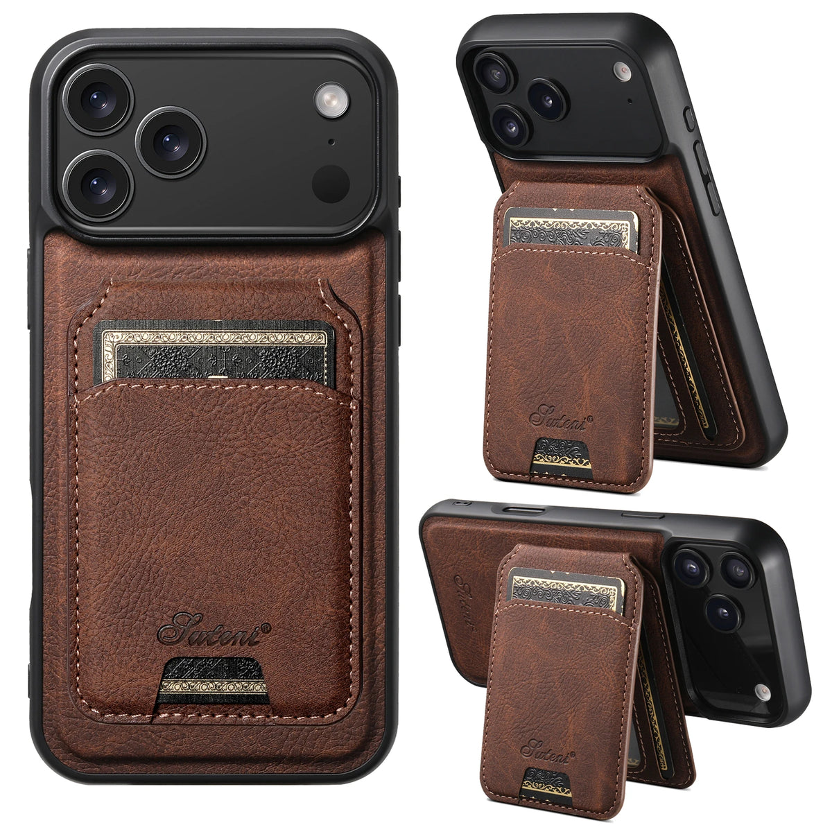 SUTENI Wireless Charging Phone Case Magnet Card Holder Stand Faux Leather For iPhone 18 Pro Max Air 16 Plus 15 14 13 12