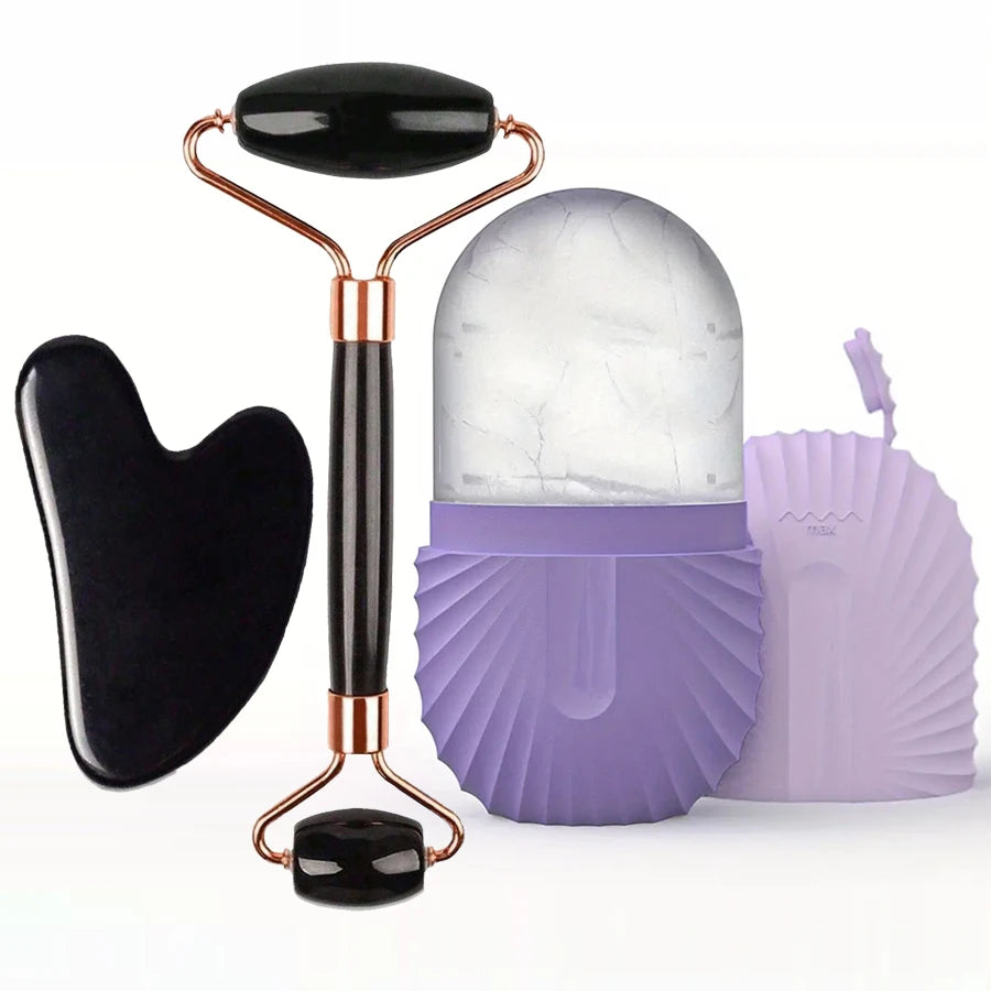 1/2/3 piezas Rodillo de hielo facial Cuidado de la piel Rodillo de hielo facial Rodillo facial GuaSha Juego de herramientas faciales Rodillo de masaje facial Lifting Contorno
